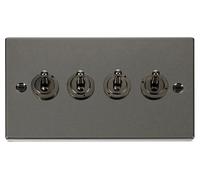 Click Deco VPBN424 Victorian 10AX 4-Gang 2-Way Toggle Plate Switch - Black Nickel