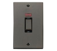 Click Deco VPBN503BK Victorian 45A Ingot 2G Double Pole Switch + Neon (Vertical) - Black Nickel (Black)