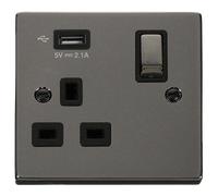 Click Deco VPBN571UBK Victorian 13A Ingot 1G Switched Socket + 1x2.1A USB - Black Nickel (Black)