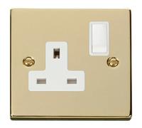 Click Deco VPBR035WH Victorian 13A 1G DP Switched Socket - Polished Brass (White)