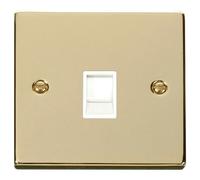 Click Deco VPBR115WH Victorian Single RJ11 (Irish/US) Outlet - Polished Brass (White)