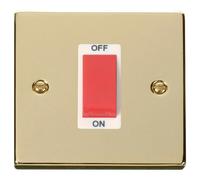 Click Deco VPBR200WH Victorian 45A 1G Double Pole Switch - Polished Brass (White)