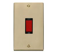 Click Deco VPBR202BK Victorian 45A 2G Double Pole Switch (Vertical) - Polished Brass (Black)