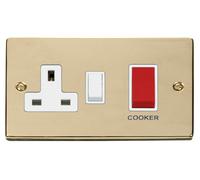 Click Deco VPBR204WH Victorian 45A 2G DP Switch + 13A DP Switched Socket - Polished Brass (White)