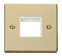 Click Deco VPBR402WH Victorian 2G MiniGrid Unfurnished Front Plate - Polished Brass (White)