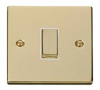 Click Deco VPBR411WH Victorian 10AX Ingot 1-Gang 2-Way Plate Switch - Polished Brass (White)