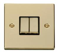 Click Deco VPBR412BK Victorian 10AX Ingot 2-Gang 2-Way Plate Switch - Polished Brass (Black)