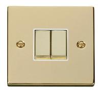 Click Deco VPBR412WH Victorian 10AX Ingot 2-Gang 2-Way Plate Switch - Polished Brass (White)