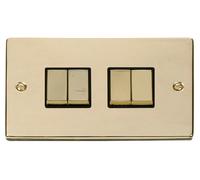 Click Deco VPBR414BK Victorian 10AX Ingot 4-Gang 2-Way Plate Switch - Polished Brass (Black)