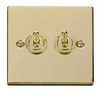 Click Deco VPBR422 Victorian 10AX 2-Gang 2-Way Toggle Plate Switch - Polished Brass