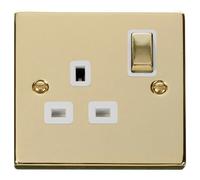 Click Deco VPBR535WH Victorian 13A Ingot 1G DP Switched Socket - Polished Brass (White)