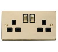 Click Deco VPBR536BK Victorian 13A Ingot 2G DP Switched Socket - Polished Brass (Black)
