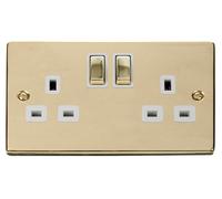 Click Deco VPBR536WH Victorian 13A Ingot 2G DP Switched Socket - Polished Brass (White)