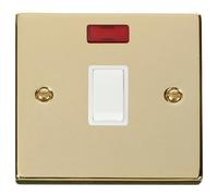 Click Deco VPBR623WH Victorian 20A DP Switch + Neon - Polished Brass (White)