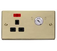 Click Deco VPBR655BK Victorian 13A Ingot 1G DP Key Lockable Switched Socket + Neon - Polished Brass (Black)