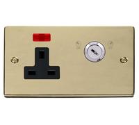 Click Deco VPBR675BK Victorian 13A 1G DP Key Lockable Switched Socket + Neon - Polished Brass (Black)