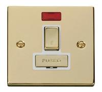 Click Deco VPBR752WH Victorian 13A Ingot DP Switched Fused Spur + Neon - Polished Brass (White)