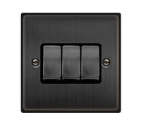 Click Deco VPBZ413BK Victorian 10AX Ingot 3-Gang 2-Way Plate Switch - Matt Bronze (Black)