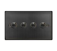 Click Deco VPBZ424 Victorian 10AX 4-Gang 2-Way Toggle Plate Switch - Matt Bronze