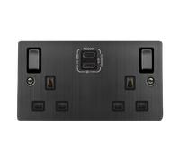 Click Deco VPBZ596BK Victorian 'Ingot' 13A 2 Gang Switched Safety Shutter Socket with Twin Type C USB (4.2A) - Matt Bronze (Black)