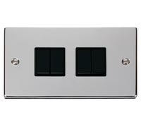 Click Deco VPCH019BK Victorian 10AX 4-Gang 2-Way Plate Switch - Polished Chrome (Black)