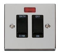 Click Deco VPCH024BK Victorian 20A DP Sink/Bath Plate Switch + Neon - Polished Chrome (Black)