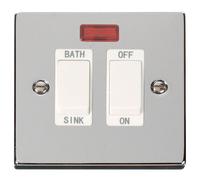 Click Deco VPCH024WH Victorian 20A DP Sink/Bath Plate Switch + Neon - Polished Chrome (White)
