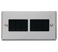 Click Deco VPCH105BK Victorian 10AX 6-Gang 2-Way Plate Switch - Polished Chrome (Black)