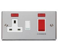 Click Deco VPCH205WH Victorian 45A 2G DP Switch + 13A DP Switched Socket + Neon - Polished Chrome (White)
