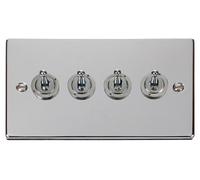 Click Deco VPCH424 Victorian 10AX 4-Gang 2-Way Toggle Plate Switch - Polished Chrome