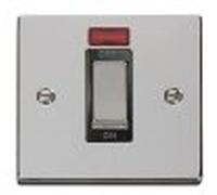 Click Deco VPCH501BK Polished Chrome ‘Ingot’ 45A 1 Gang Single Cooker Switch with neon black insert