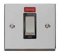 Click Deco VPCH501BK Victorian 45A Ingot 1G Double Pole Switch + Neon - Polished Chrome (Black)