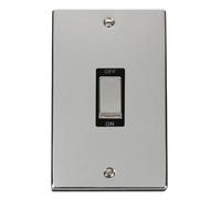 Click Deco VPCH502BK Victorian 45A Ingot 2G Double Pole Switch (Vertical) - Polished Chrome (Black)