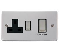 Click Deco VPCH504BK Victorian 45A Ingot 2G DP Switch + 13A DP Switched Socket - Polished Chrome (Black)