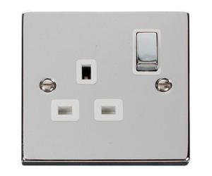 Click Deco VPCH535WH Victorian 13A Ingot 1G DP Switched Socket - Polished Chrome (White)