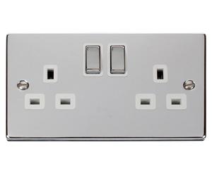 Click Deco VPCH536WH Victorian 13A Ingot 2G DP Switched Socket - Polished Chrome (White)
