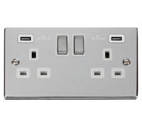 Click Deco VPCH580WH Victorian 13A Ingot 2G Switched Socket + 2x2.1A USB - Polished Chrome (White)
