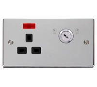 Click Deco VPCH655BK Victorian 13A Ingot 1G DP Key Lockable Switched Socket + Neon - Polished Chrome (Black)