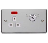 Click Deco VPCH655WH Victorian 13A Ingot 1G DP Key Lockable Switched Socket + Neon - Polished Chrome (White)