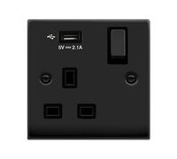 Click Deco VPMB571UBK Victorian 13A Ingot 1G Switched Socket + 1x2.1A USB - Matt Black (Black)