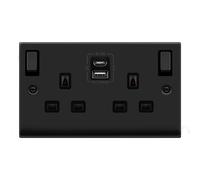 Click Deco VPMB586BK Victorian 13A Ingot 2G Switched Socket + Type A&C USB - Matt Black (Black)