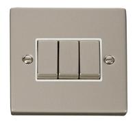 Click Deco VPPN413WH Victorian 10AX Ingot 3-Gang 2-Way Plate Switch - Pearl Nickel (White)