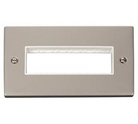 Click Deco VPPN426WH Victorian 2G MiniGrid Unfurnished Front Plate (6 In-Line) - Pearl Nickel (White)