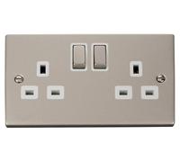 Click Deco VPPN536WH Victorian 13A Ingot 2G DP Switched Socket - Pearl Nickel (White)