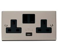 Click Deco VPPN770BK Victorian 13A 2G Switched Socket + 1x2.1A USB - Pearl Nickel (Black)