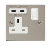 Click Deco VPPN795WH Victorian 'Non Ingot' 13A 1 Gang Switched Safety Shutter Socket with Twin Type C USB (4.2A) - Pearl Nickel (White)