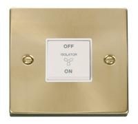 Click Deco VPSB020WH Victorian 10A 3 Pole Fan Isolation Plate Switch - Satin Brass (White)