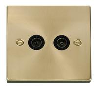 Click Deco VPSB066BK Victorian Twin Co-Axial Outlet (Non-Isolated) - Satin Brass (Black)