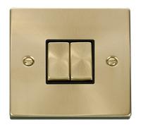 Click Deco VPSB412BK Victorian 10AX Ingot 2-Gang 2-Way Plate Switch - Satin Brass (Black)