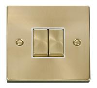 Click Deco VPSB412WH Victorian 10AX Ingot 2-Gang 2-Way Plate Switch - Satin Brass (White)